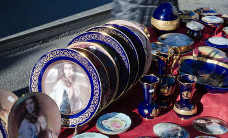 Blue ceramic platesのeditorial素材