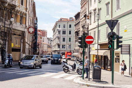 Important square in Trieste, Piazza Goldoni, in center of the city,Italyのeditorial素材