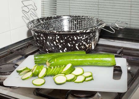 In kitchen, zucchini ready to be fried.の写真素材