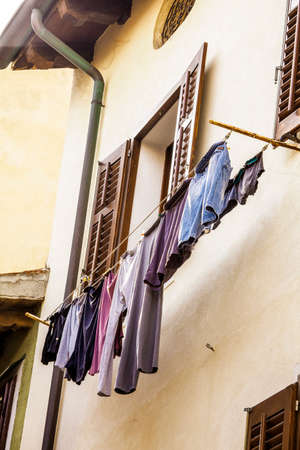 Typical windows of the Istrian-Venetian town, Muggia, on the border with Sloveniaの写真素材