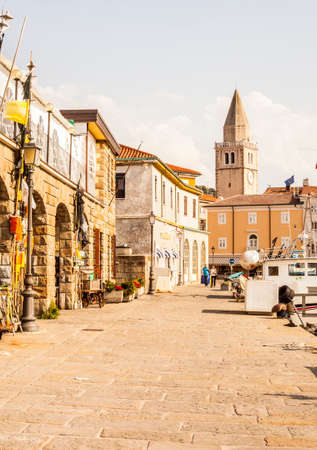 Details of mols of Muggia with its boats and fishing boats, Trieste, Italyのeditorial素材