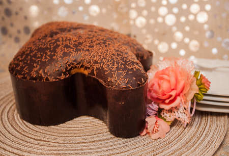 Easter dove with chocolate and chantilly cream in the studio, Italian dessert.の写真素材