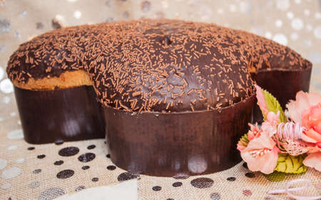 Easter dove with chocolate and chantilly cream in the studio, Italian dessert.