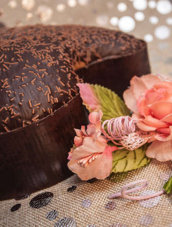 Easter dove with chocolate and chantilly cream in the studio, Italian dessert.の写真素材