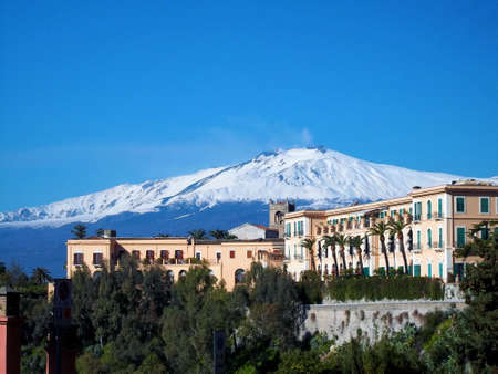 Etna, volcano's view from Taormina, Sicilyの写真素材