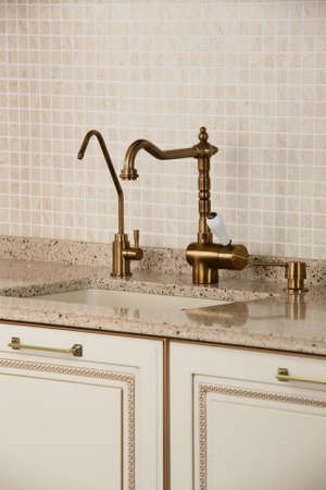 european brand new bright kitchen in the houseの写真素材