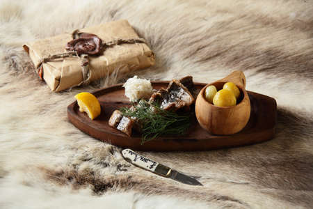 fresh and tasty peaces of meat with garnish