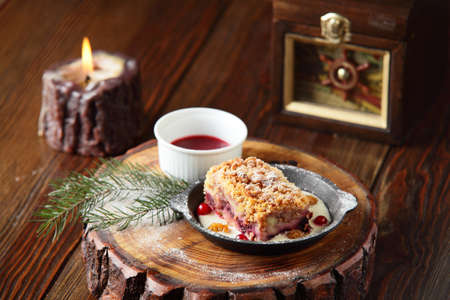 sweet and tasty cake on the dishの写真素材