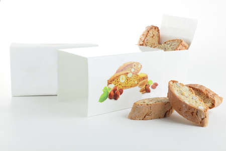 sweet and tasty cantuccini on white backgroundの写真素材