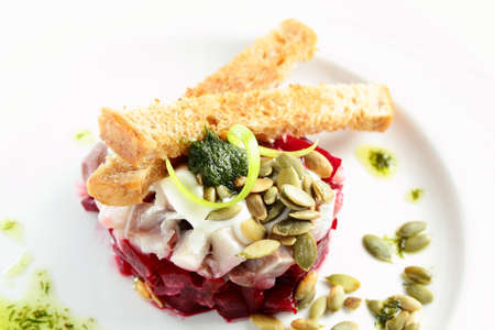 fresh and tasty salad on white background