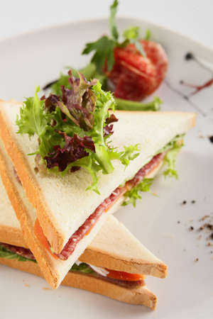 fresh and tasty sandwich on white backgroundの写真素材