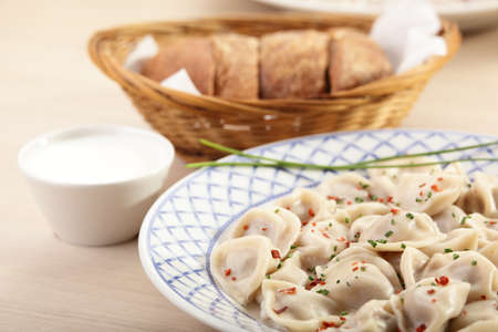 hot and tasty dumplings on a dishの写真素材