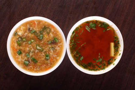 hot and tasty chinese soup with vegetablesの写真素材