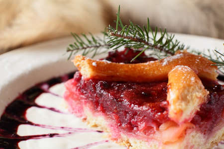 sweet and tasty cake on the dishの写真素材