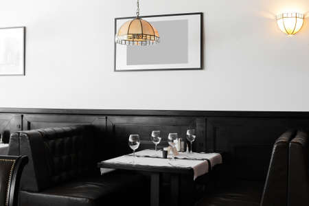 modern european restaurant with nice and bright interiorの写真素材