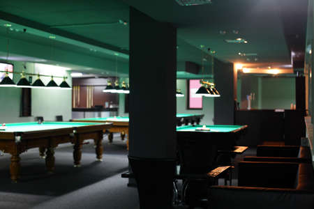 brand new and modern billiard interior in night time