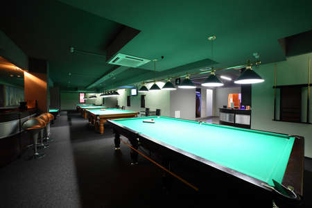brand new and modern billiard interior in night time