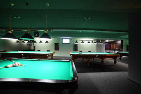 brand new and modern billiard interior in night time