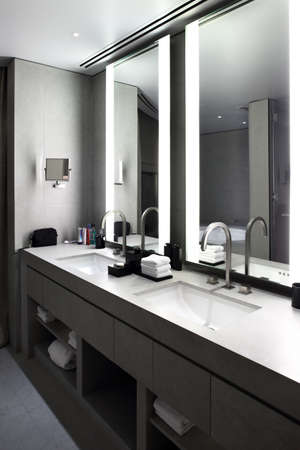 beautiful interior of modern toilet in bright coloursの写真素材