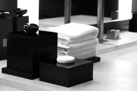 beautiful interior of modern toilet in bright coloursの写真素材