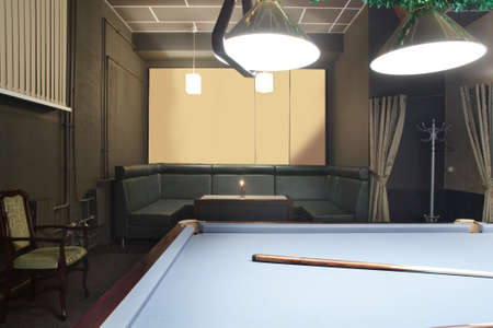 brand new and modern billiard interior in night time