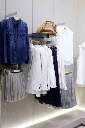 luxury and fashionable brand new interior of cloth store