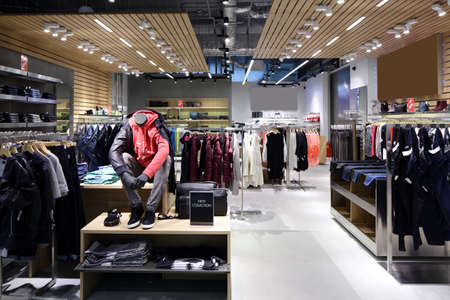 luxury and fashionable brand new interior of cloth store