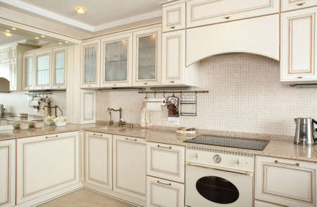 beautiful and model interior of bright kitchenの写真素材