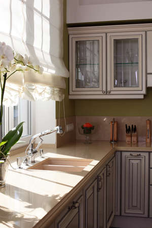 beautiful and model interior of bright kitchenの写真素材