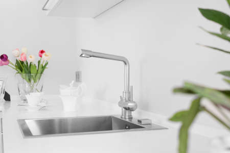 beautiful and model interior of bright kitchenの写真素材