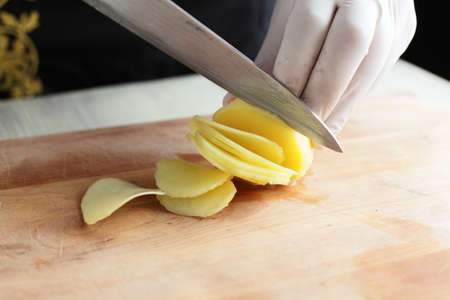 professional cooking process on a european kitchenの写真素材