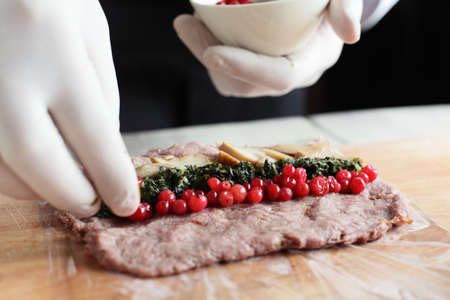 professional cooking process on a european kitchenの写真素材