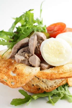 fresh and tasty european salad on bright backroundの写真素材