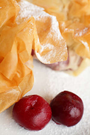 fresh and tasty peace of cake on white backgroundの写真素材