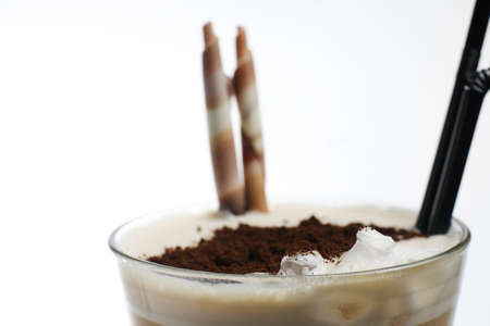 hot and fresh coffee in a cup on white background