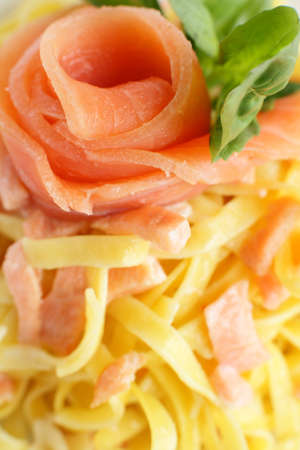 hot and tasty italian pasta on shite backgroundの写真素材