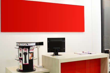 bright and fashionable interior of shoe store in modern mallの写真素材