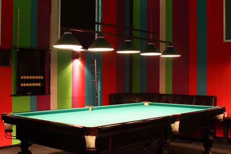 brand new and modern billiard interior in night time