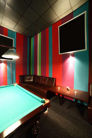 brand new and modern billiard interior in night time