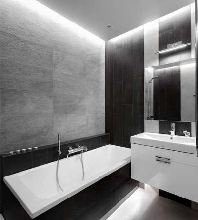 interior of bright and colorful european showerの写真素材