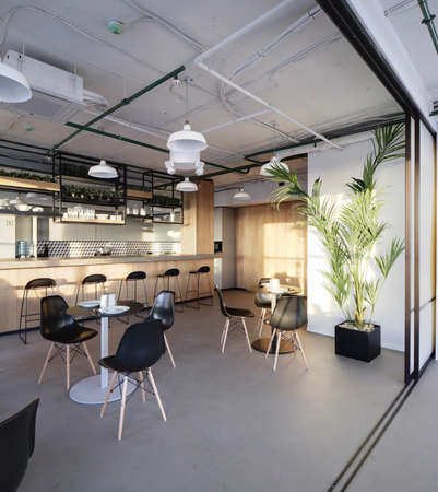 beautiful and model interior of bright kitchen