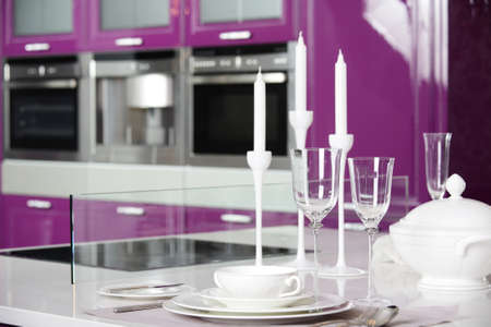 beautiful and model interior of bright kitchenの写真素材