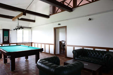 brand new and modern billiard interior in night time