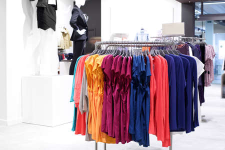 luxury and fashionable brand new interior of cloth storeの写真素材