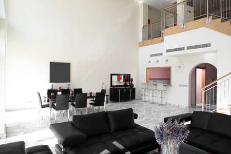 big and bright interior of modern living room