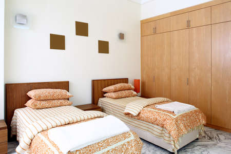 bright and brand new interior of european bedroom