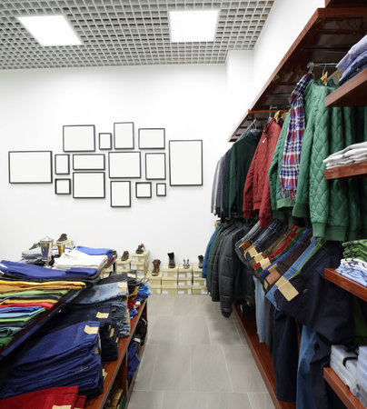 luxury and fashionable brand new interior of cloth store