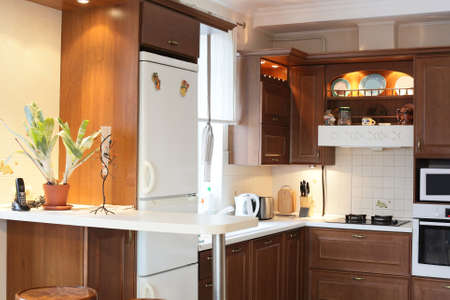 beautiful and model interior of bright kitchenのeditorial素材