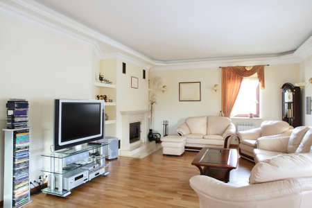 big and bright interior of modern living roomのeditorial素材