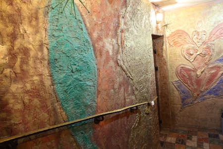 bright and beautiful entrance to european restaurantのeditorial素材